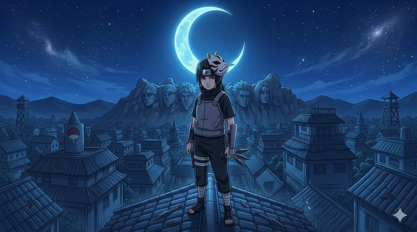 anbu Itachi standing on a roof
